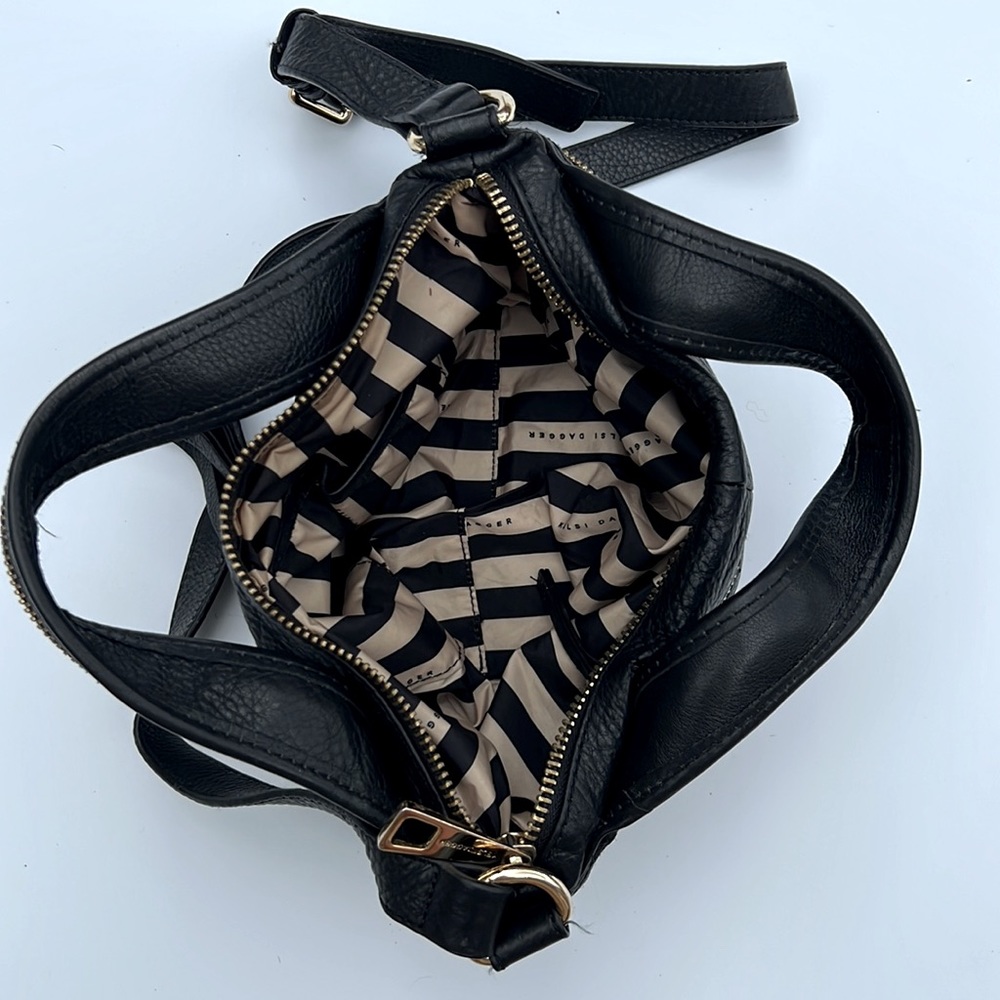 Kelsi Dagger Genuine Leather Black Crossbody Purse with Gold Zippers - Picture 6 of 13